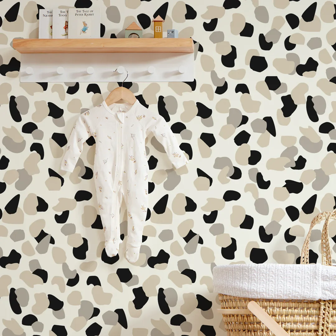 Abstract Spot Wallpaper in Neutrals and Black - Image 3