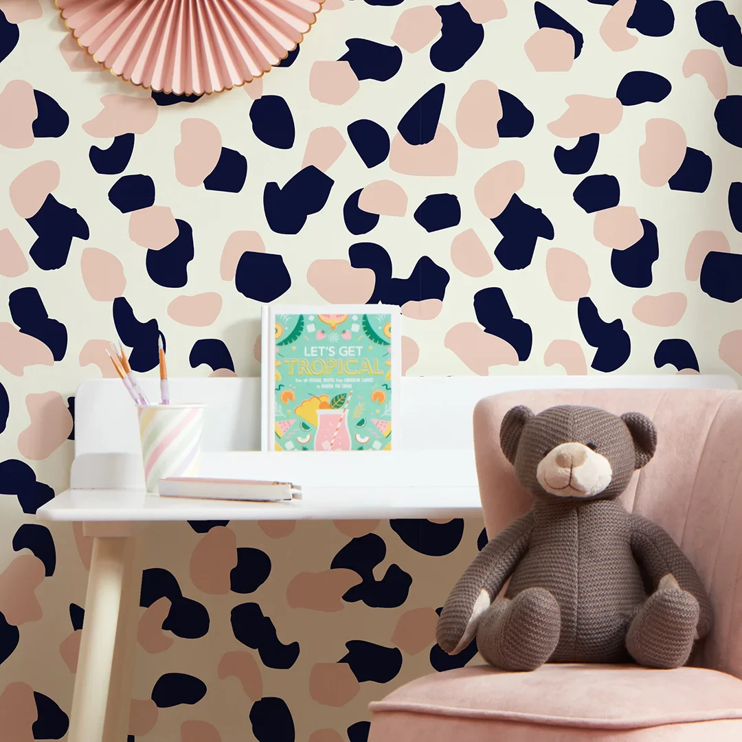 Abstract Spot Wallpaper in Pastel Pink and Navy - Image 3