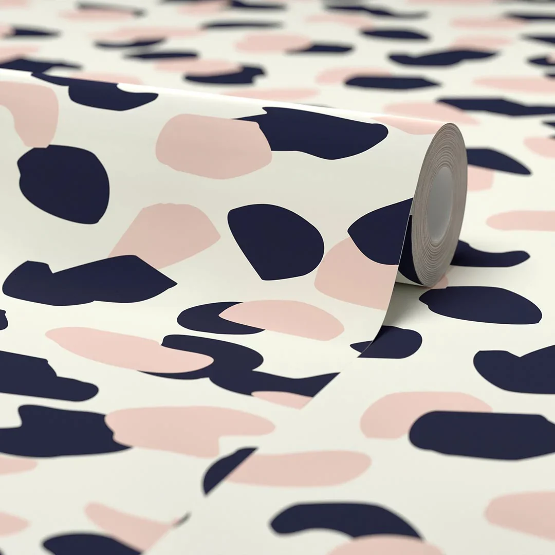 Abstract Spot Wallpaper in Pastel Pink and Navy - Image 4