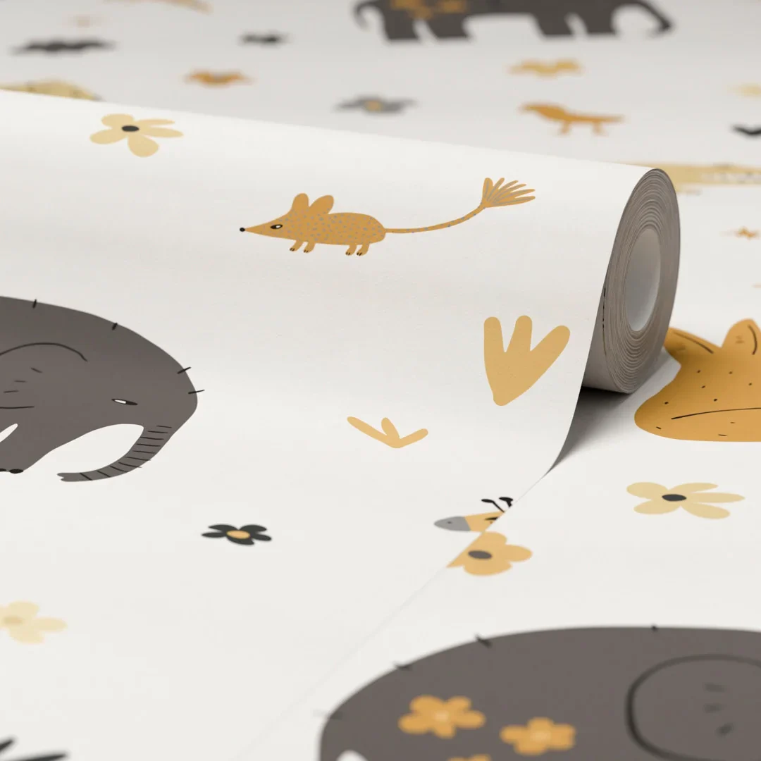 Animal Kingdom Wallpaper in Mustard and Grey - Image 4