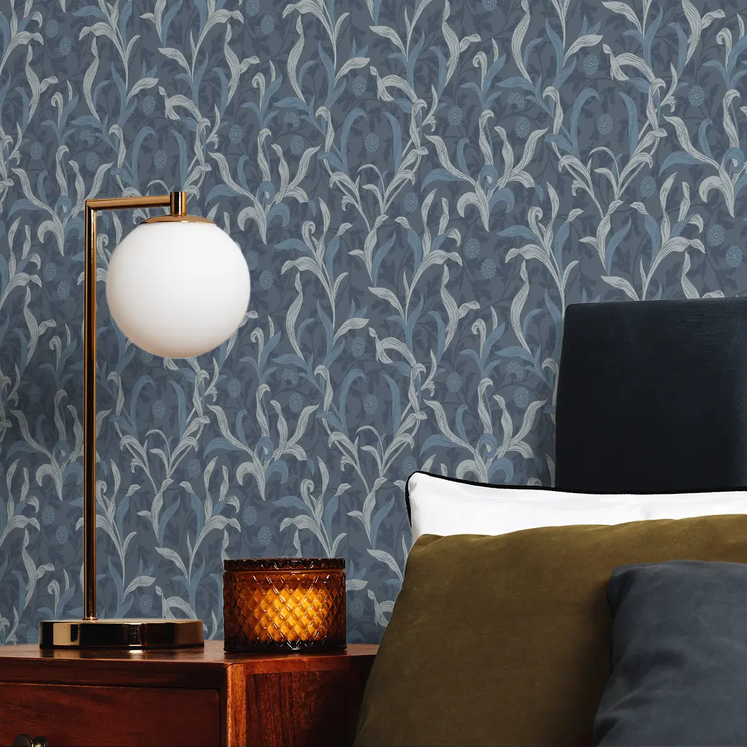 Antique Leaf Wallpaper in Navy - Image 3