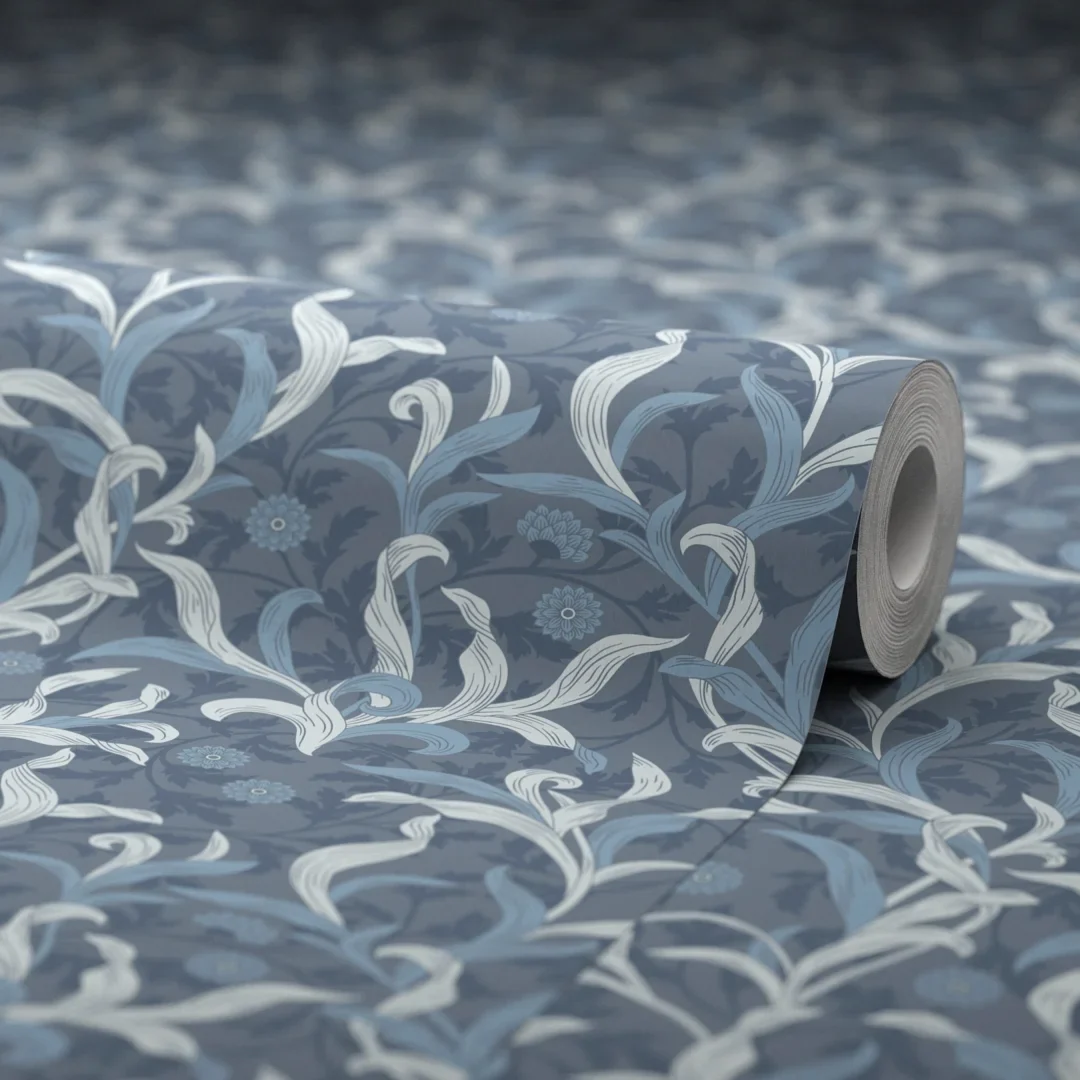 Antique Leaf Wallpaper in Navy - Image 4