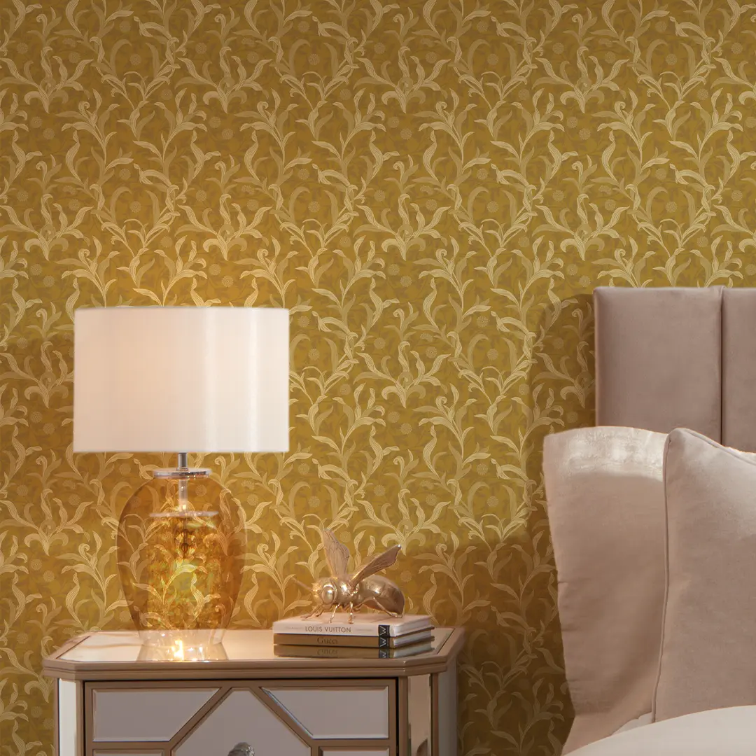 Antique Leaf Wallpaper in Ochre - Image 3