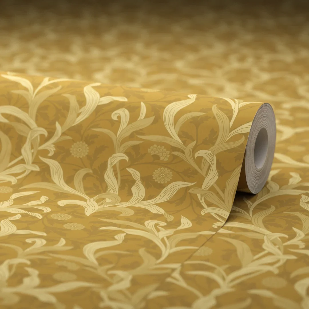 Antique Leaf Wallpaper in Ochre - Image 4