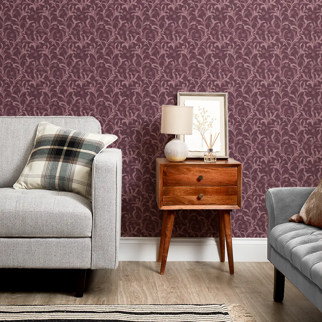 Antique Leaf Wallpaper in Plum - Image 2