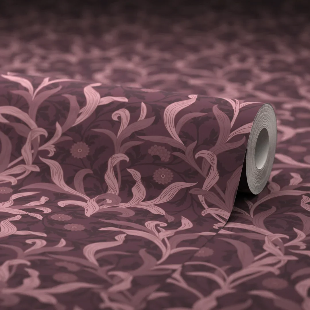 Antique Leaf Wallpaper in Plum - Image 4
