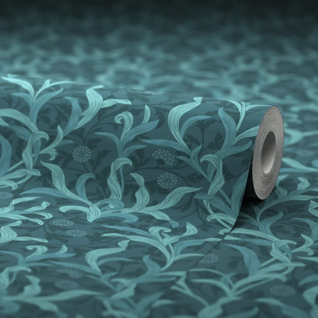 Antique Leaf Wallpaper in Teal - Image 4