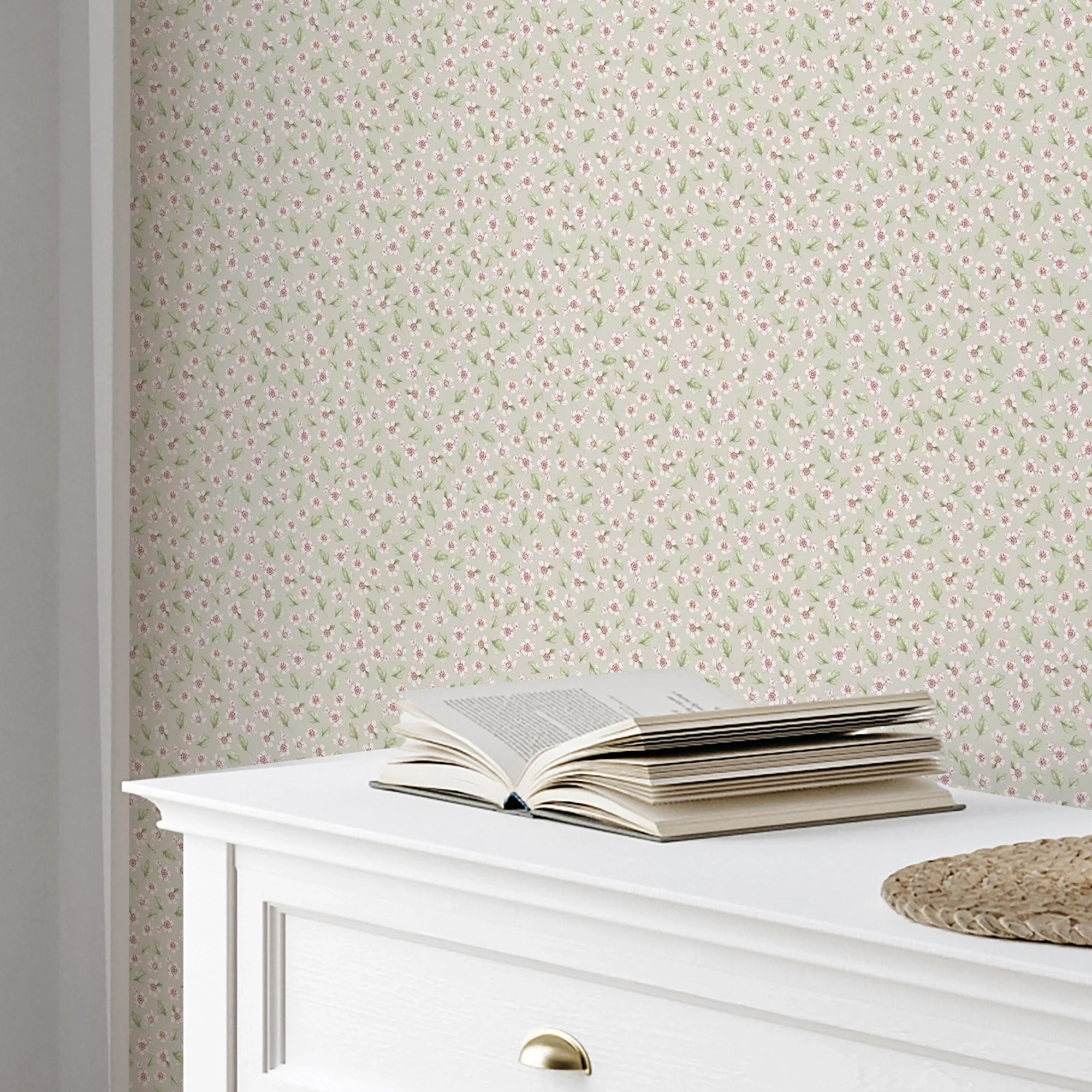 Apple Blossom Wallpaper in Soft Sage - Image 3