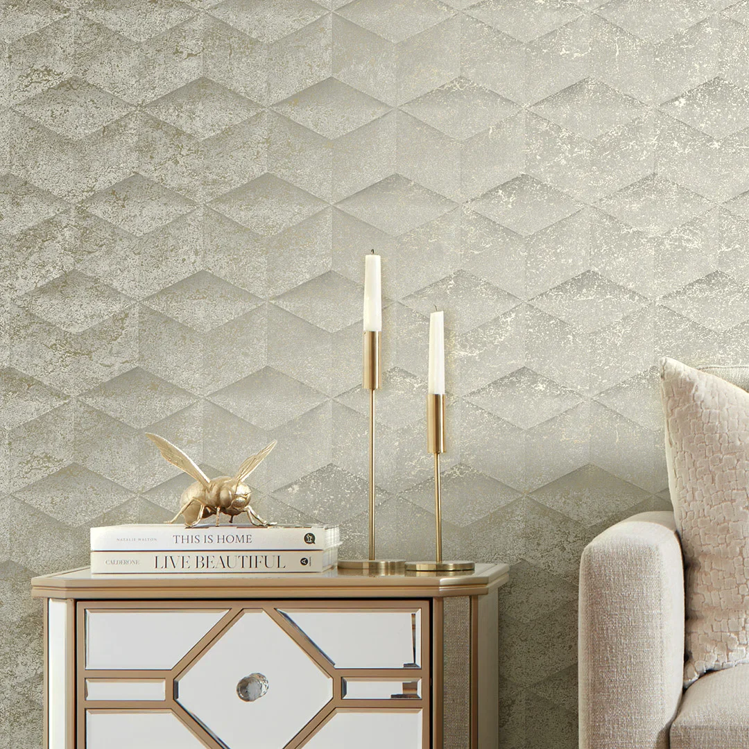 Architectural Concrete Wallpaper Beige and Gold - Image 3