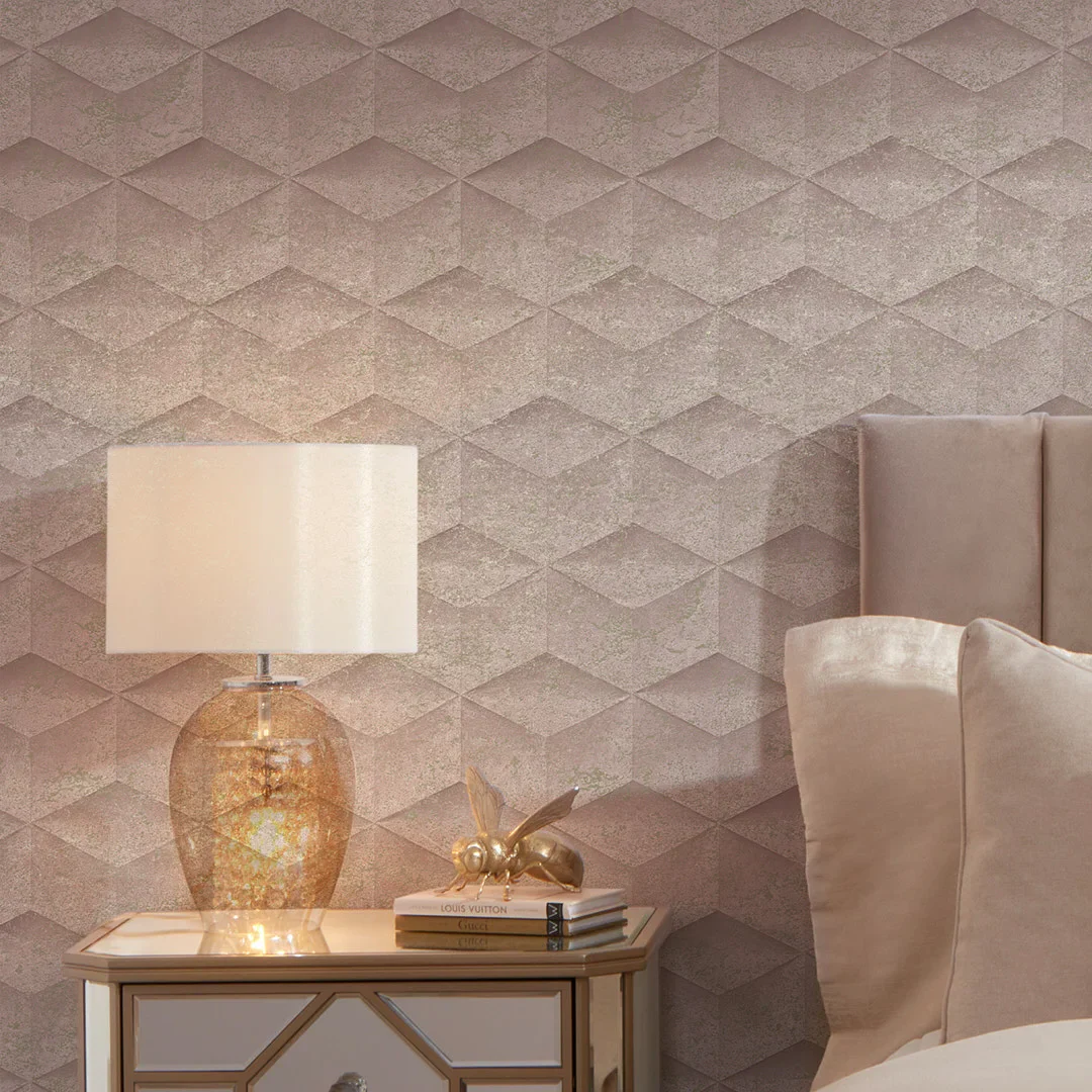 Architectural Concrete Wallpaper in Blush and Gold - Image 3