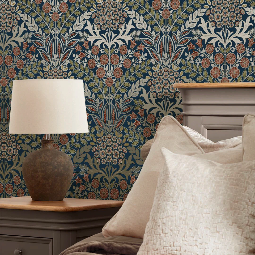 Artist's Garden Wallpaper in Navy and Gold - Image 3