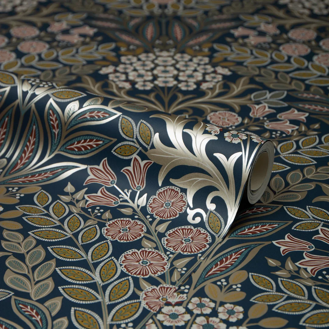 Artist's Garden Wallpaper in Navy and Gold - Image 4