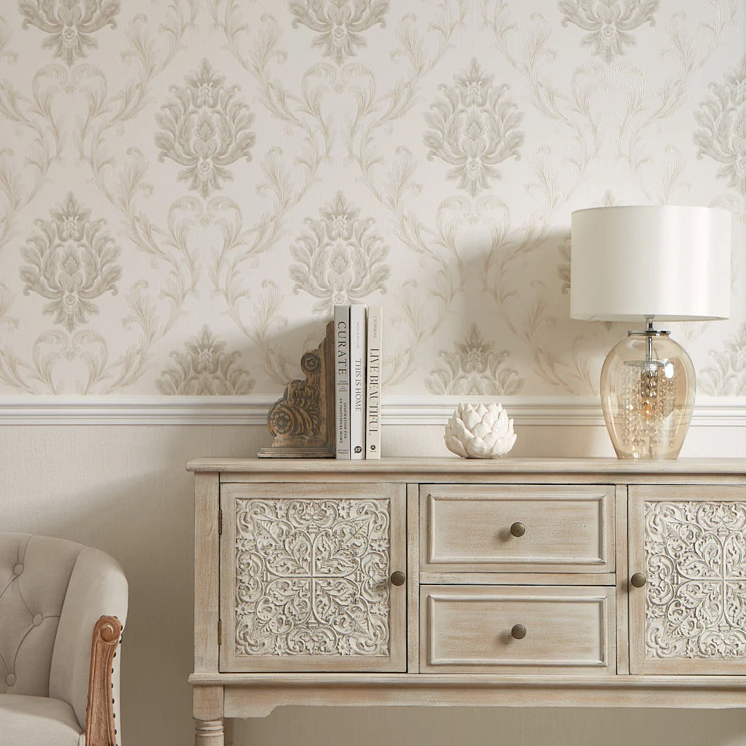 Aurora Shimmer Wallpaper in Shimmering Ivory with shades of Silver - Image 2