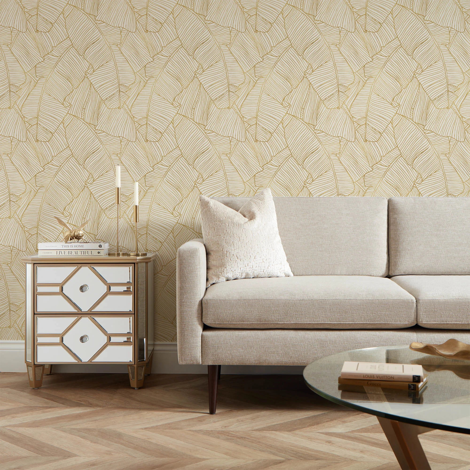 Banana Leaf Wallpaper in Cream and Gold - Image 2