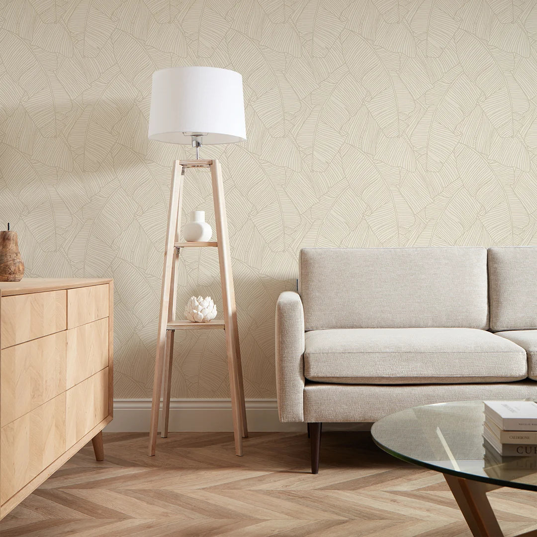 Banana Leaf Wallpaper in Mushroom and Cream - Image 2