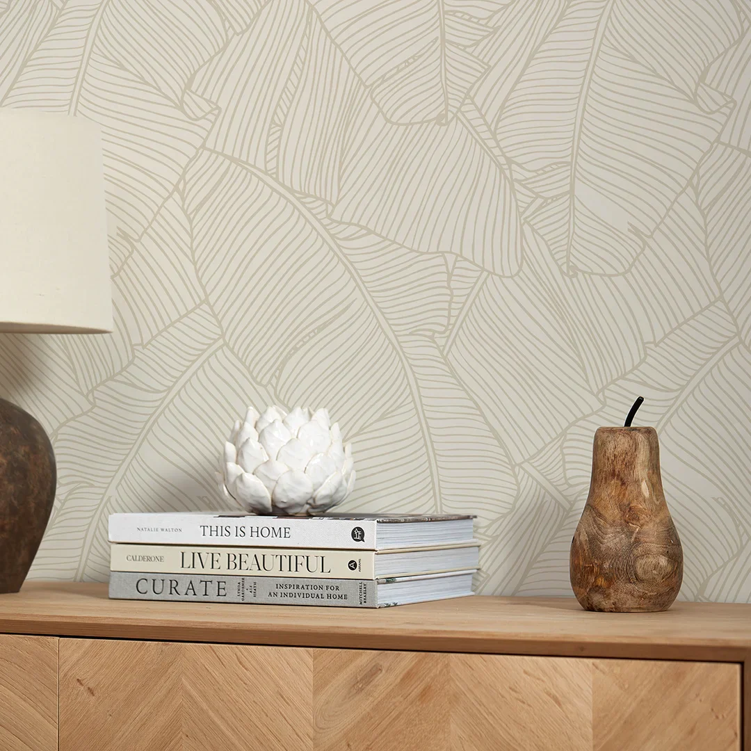 Banana Leaf Wallpaper in Mushroom and Cream - Image 3