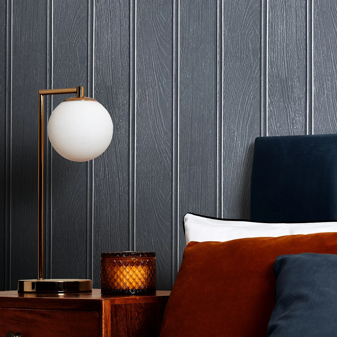 Beadboard Panel Wallpaper in Navy Blue - Image 3
