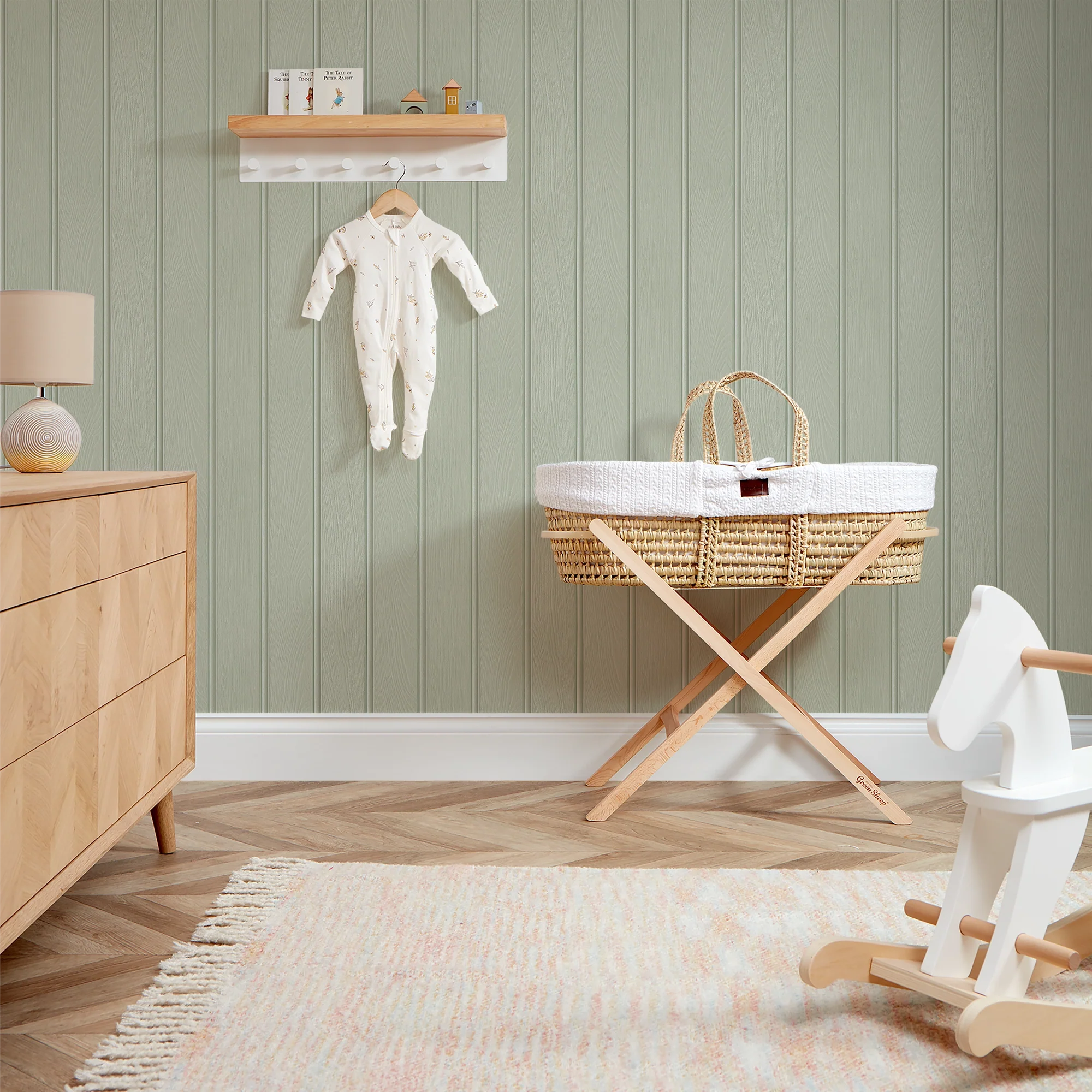 Beadboard Panel Wallpaper in Sage - Image 2