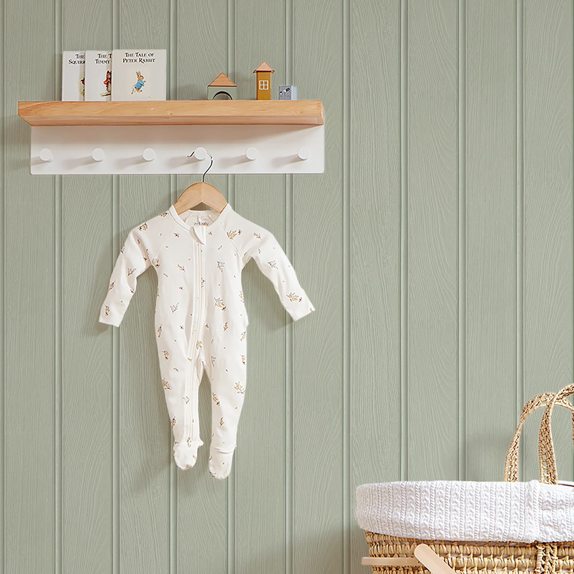 Beadboard Panel Wallpaper in Sage - Image 3