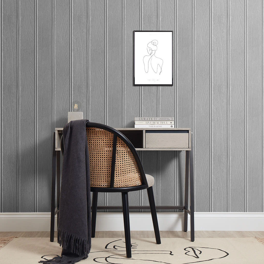 Beadboard Panel Wallpaper in Silver Grey - Image 2