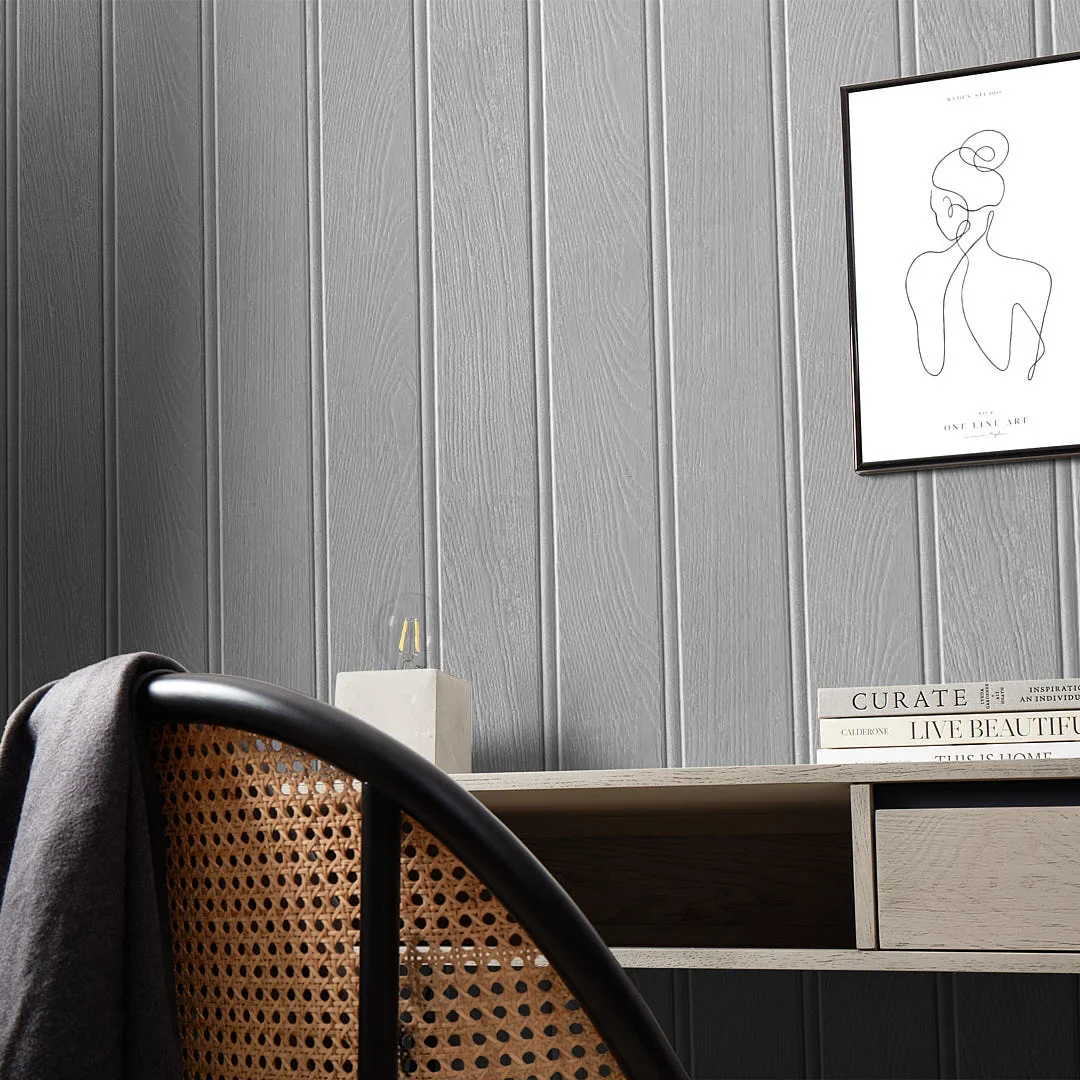 Beadboard Panel Wallpaper in Silver Grey - Image 3