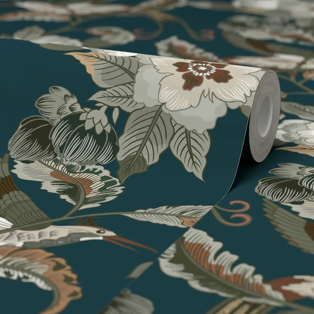 Beautiful Birds Wallpaper in Bottle Green - Image 4
