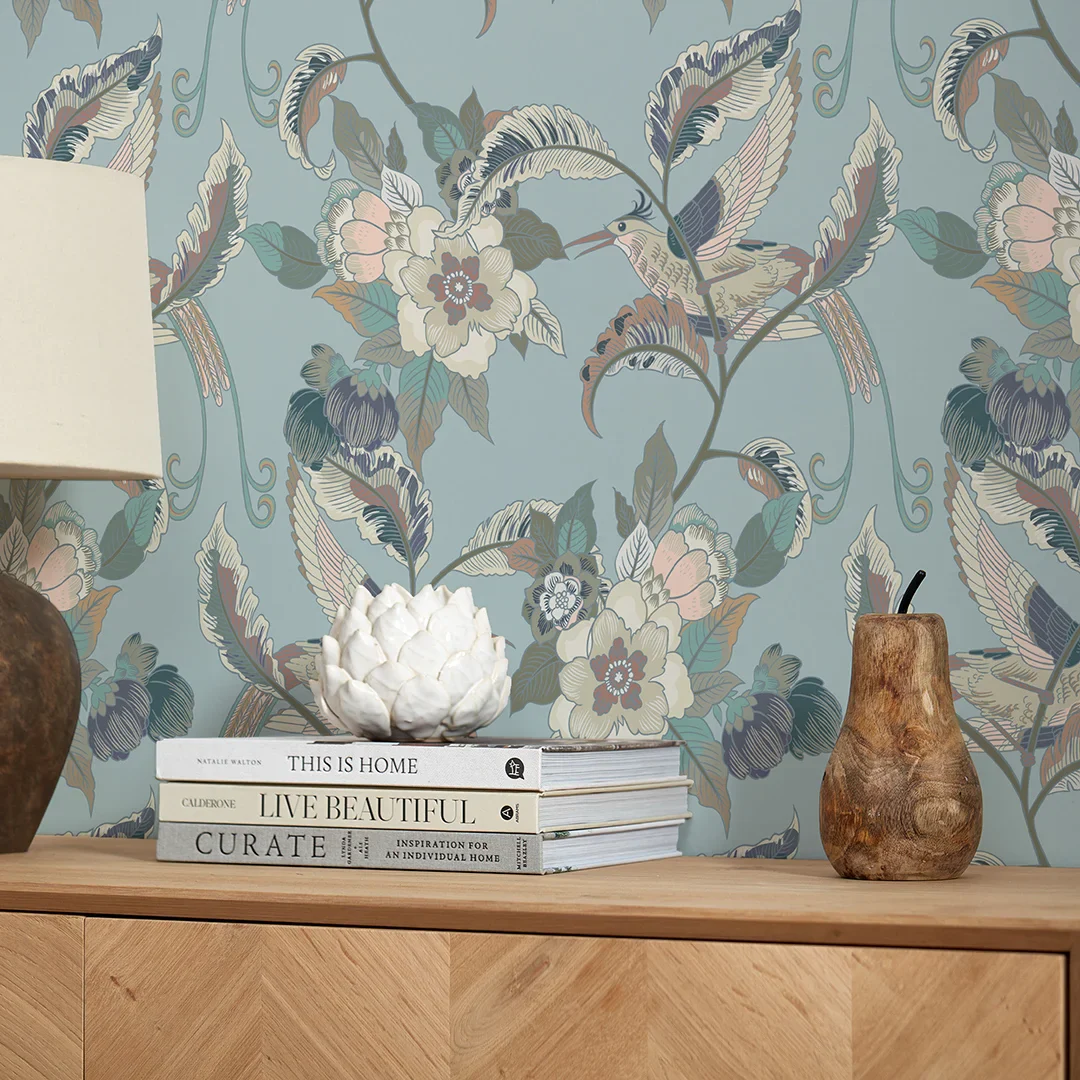 Beautiful Birds Wallpaper in Duck Egg - Image 3