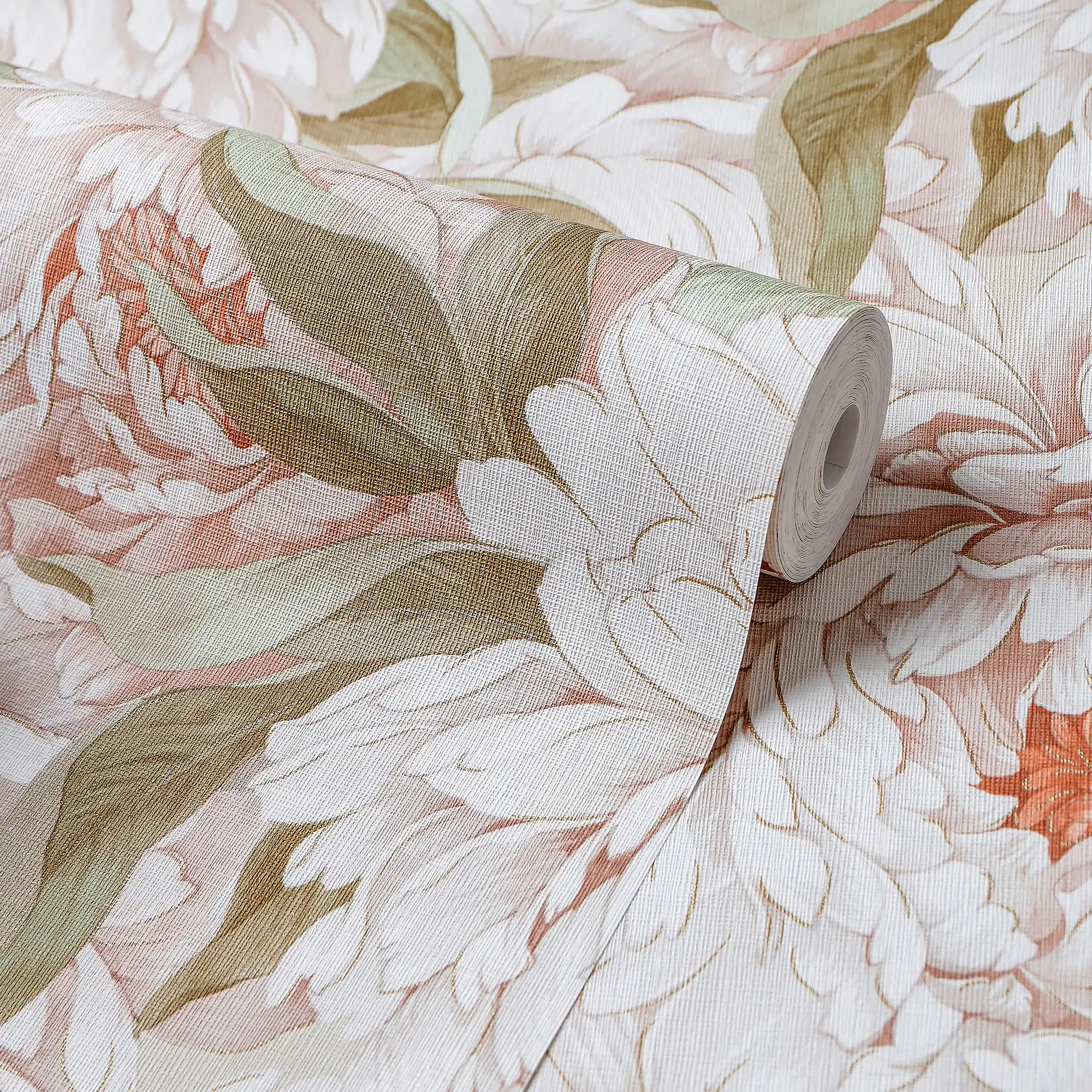 Beautiful Blooms Wallpaper in Peach White with Gold - Image 4