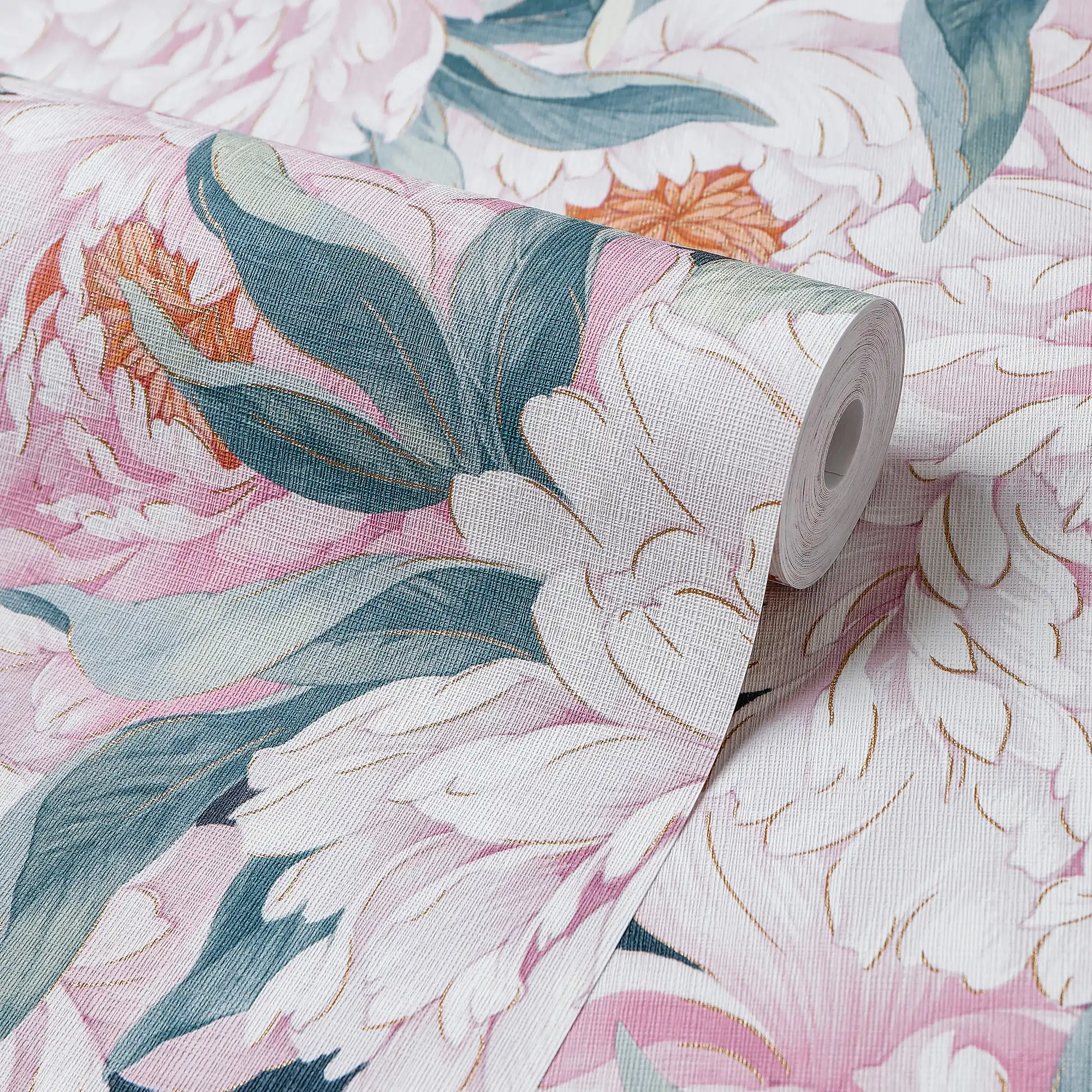 Beautiful Blooms Wallpaper in Pinks with Gold - Image 4