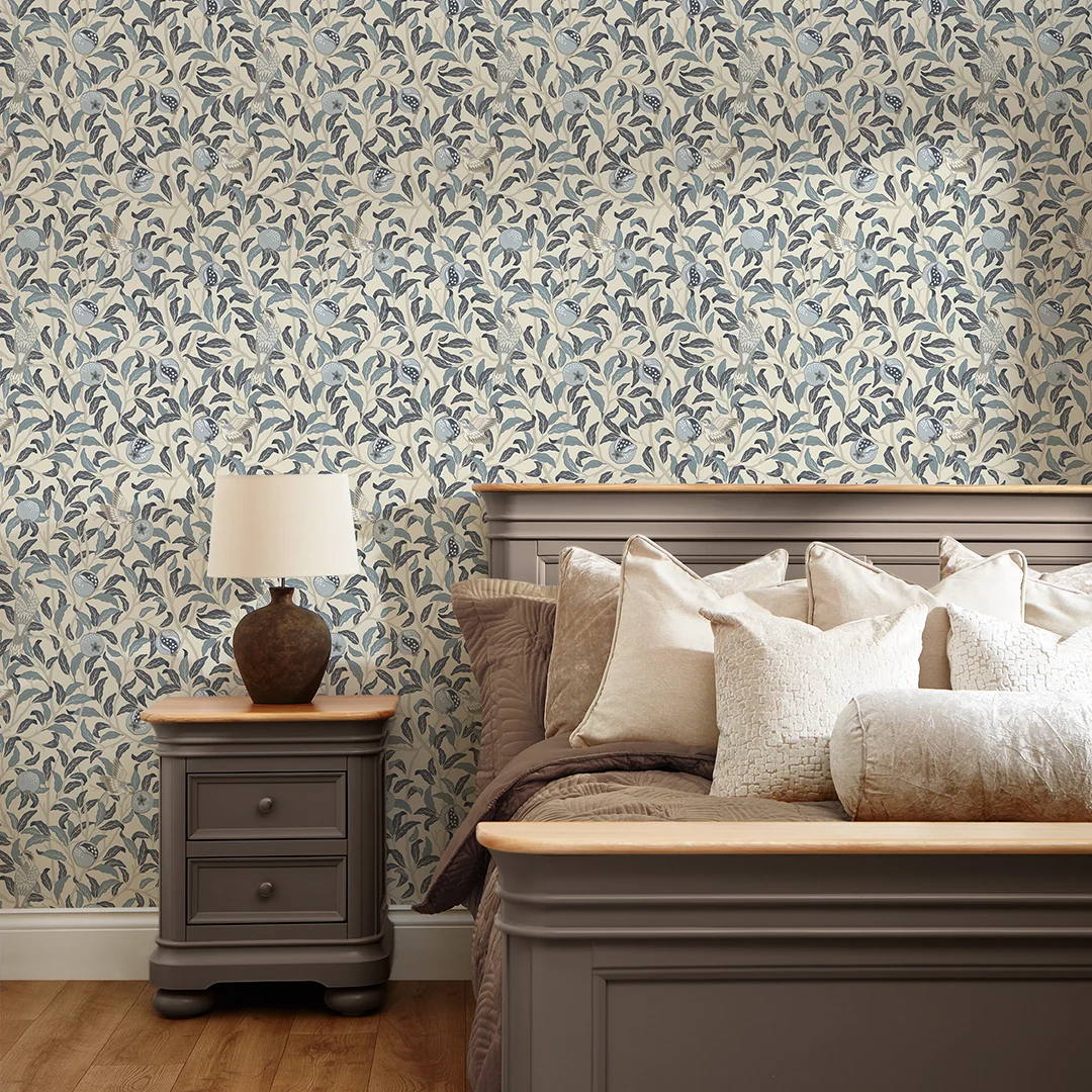 Beauty of Nature Wallpaper in Blues on Cream - Image 2