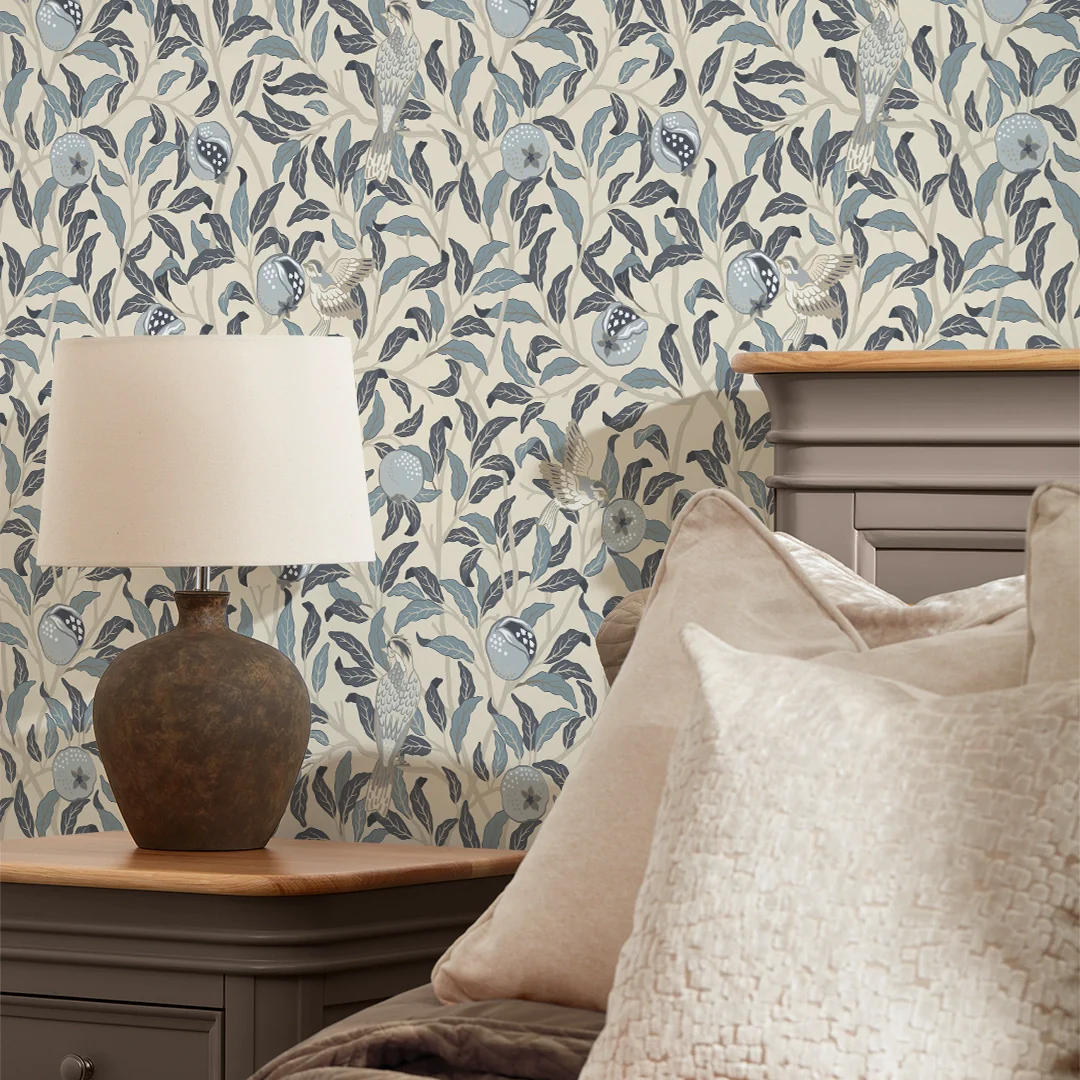 Beauty of Nature Wallpaper in Blues on Cream - Image 3