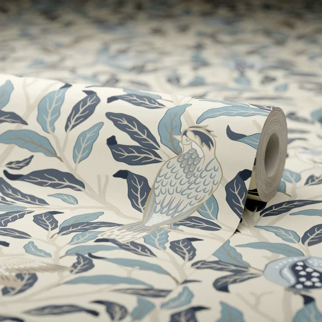 Beauty of Nature Wallpaper in Blues on Cream - Image 4