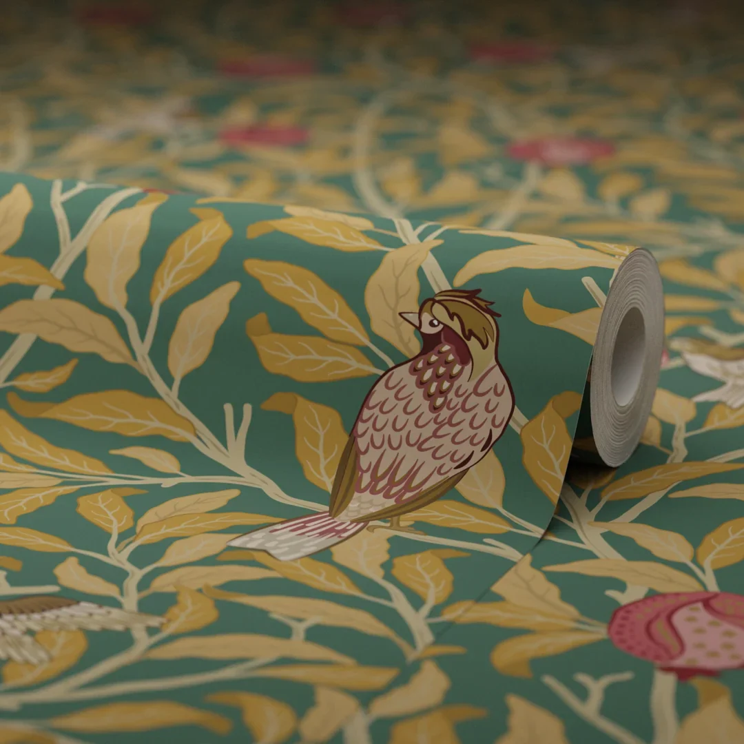 Beauty of Nature Wallpaper in Bottle Green and Mustard - Image 4