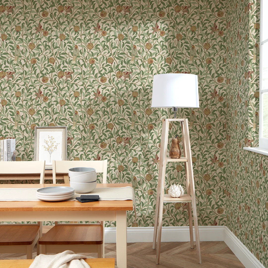 Beauty of Nature Wallpaper in Sage Green on Cream - Image 2