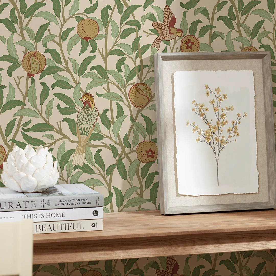 Beauty of Nature Wallpaper in Sage Green on Cream - Image 3
