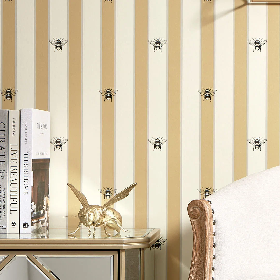 Bee Happy Wallpaper in Golden Honey - Image 3