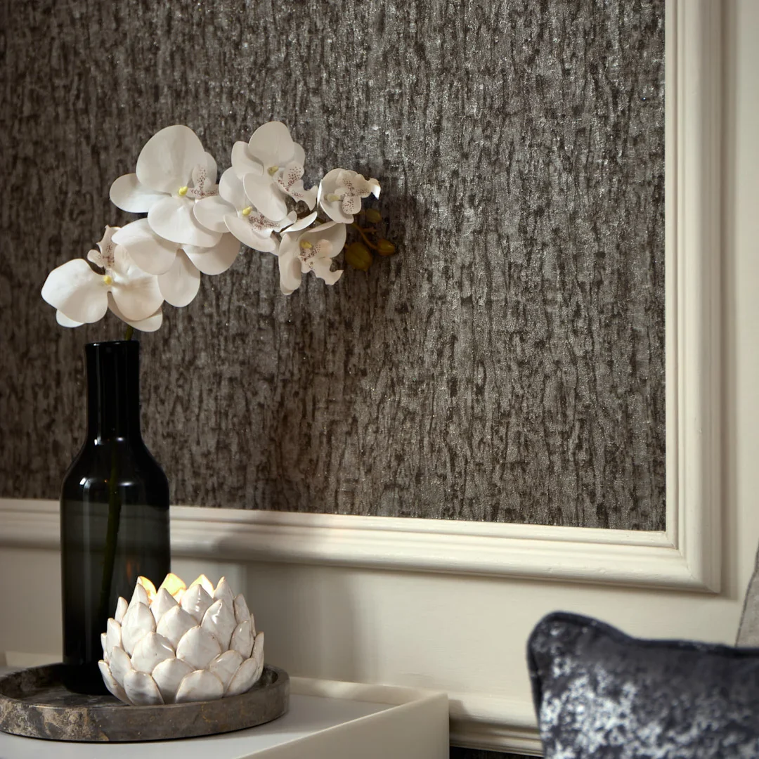 Birch Metallic Wallpaper in Charcoal - Image 3