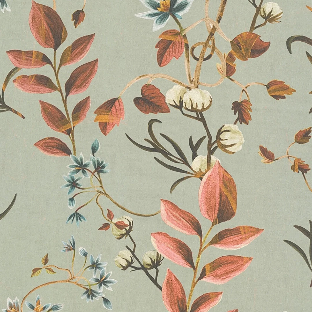 Bloom and Leaf Wallpaper in Green