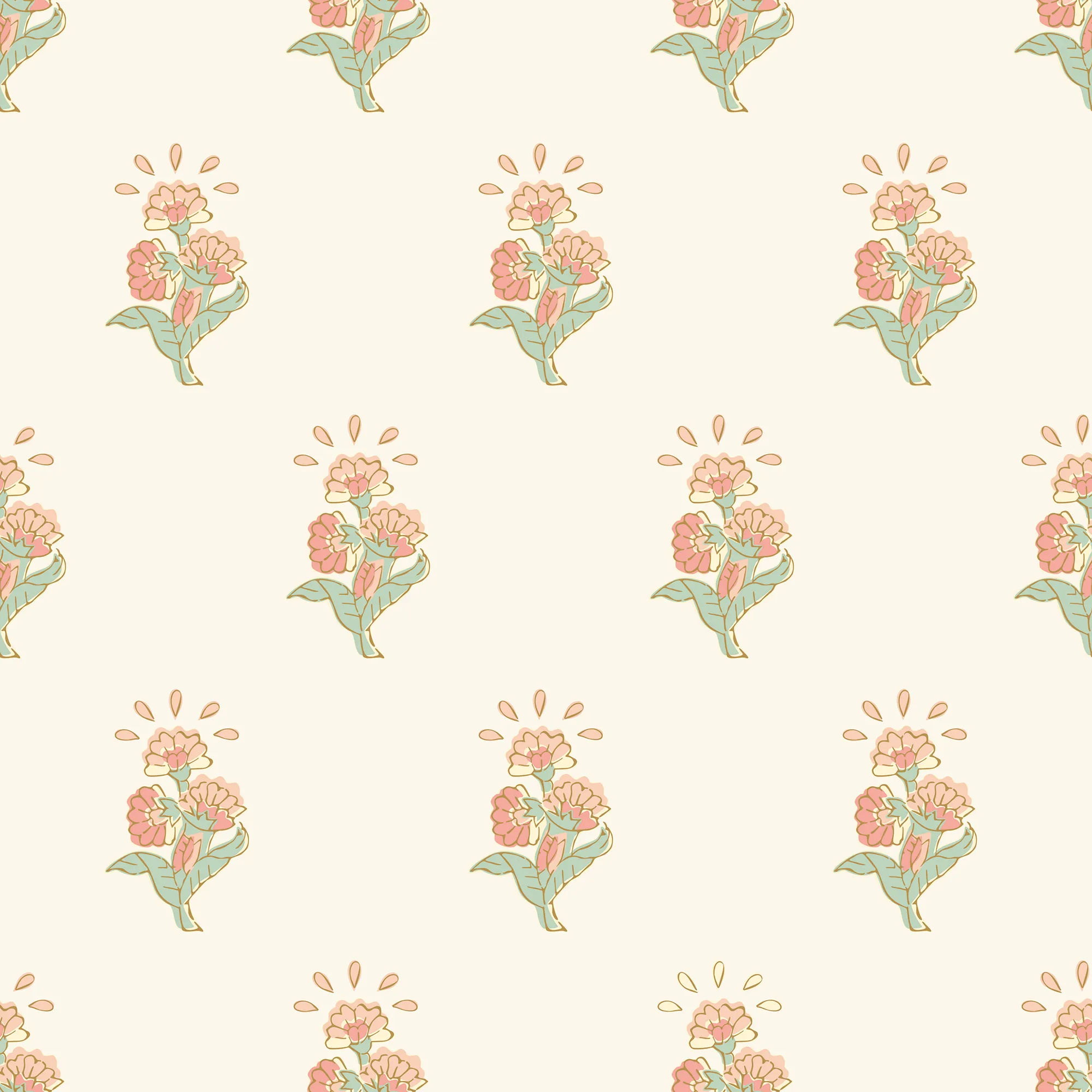 Boho Bouquet Wallpaper in Peach and Green