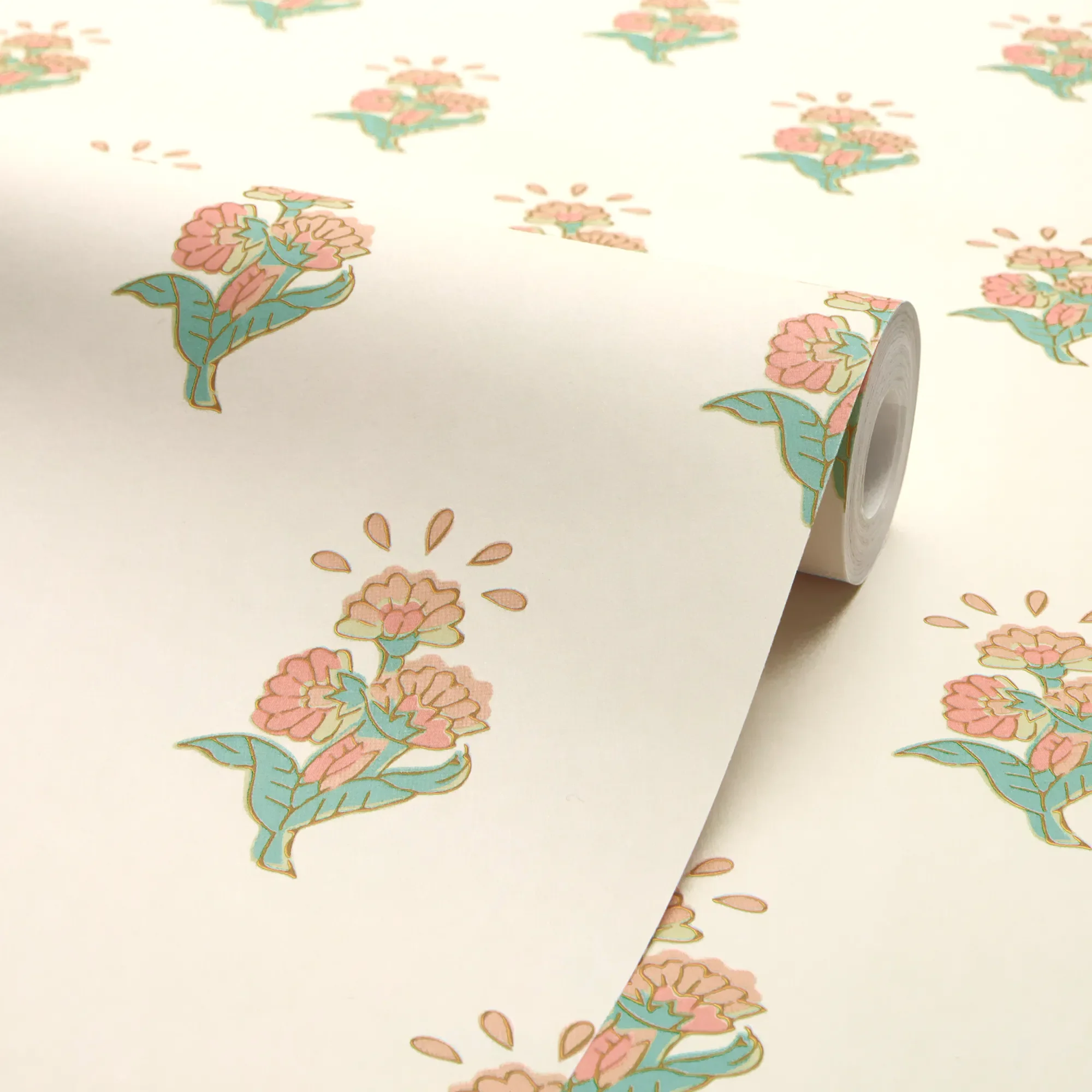 Boho Bouquet Wallpaper in Peach and Green - Image 4