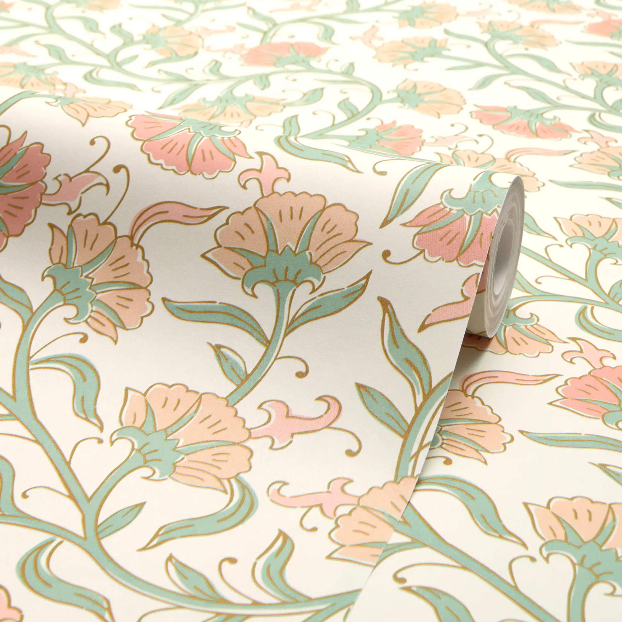 Boho Tendrils Wallpaper in Peach and Green - Image 4