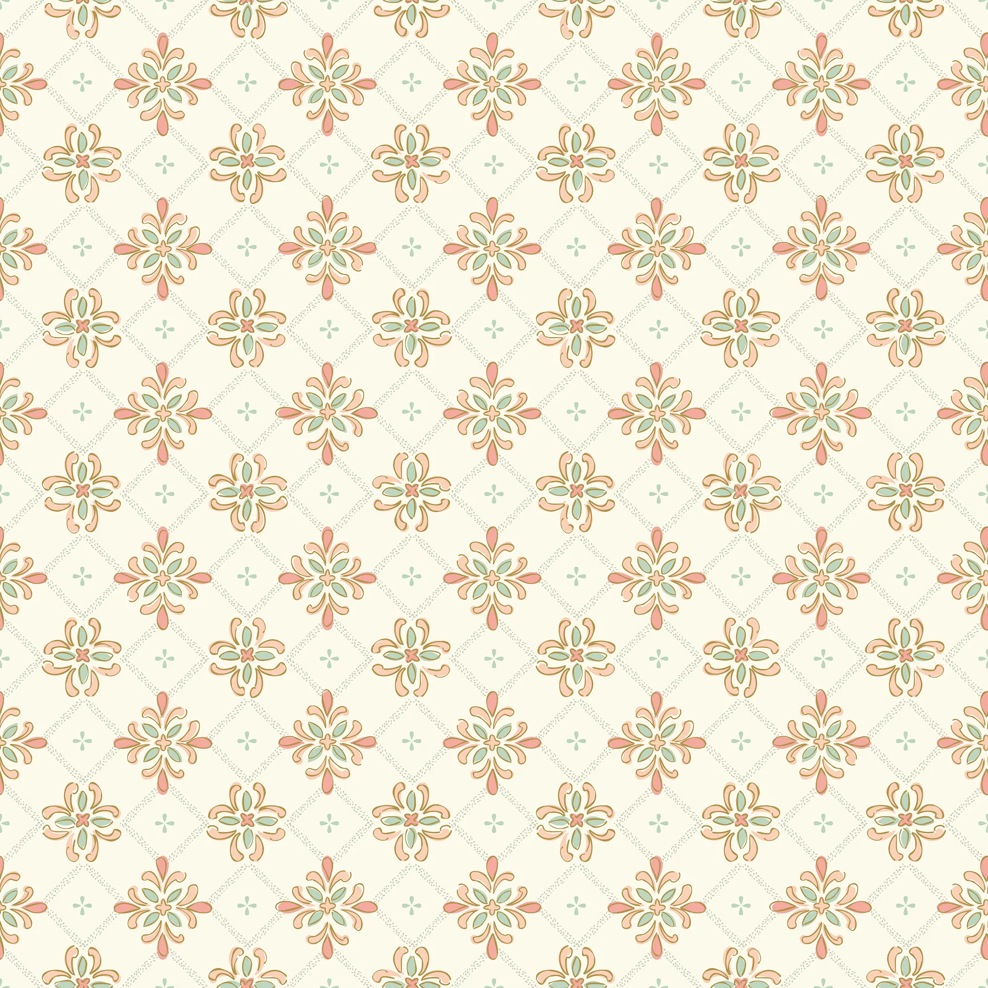 Boho Tile Wallpaper in Peach and Green