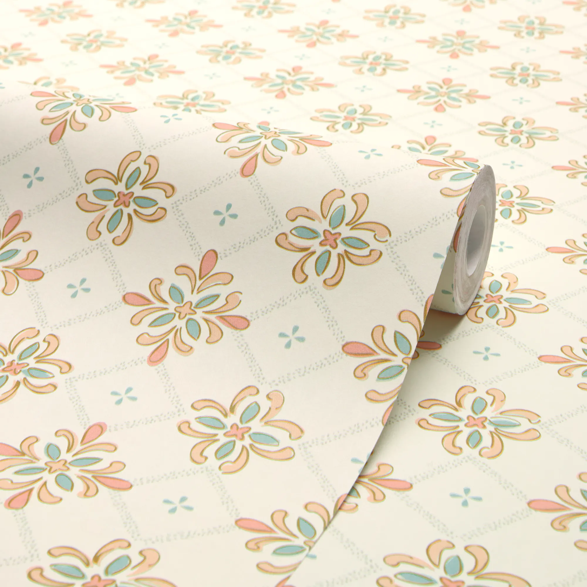 Boho Tile Wallpaper in Peach and Green - Image 4