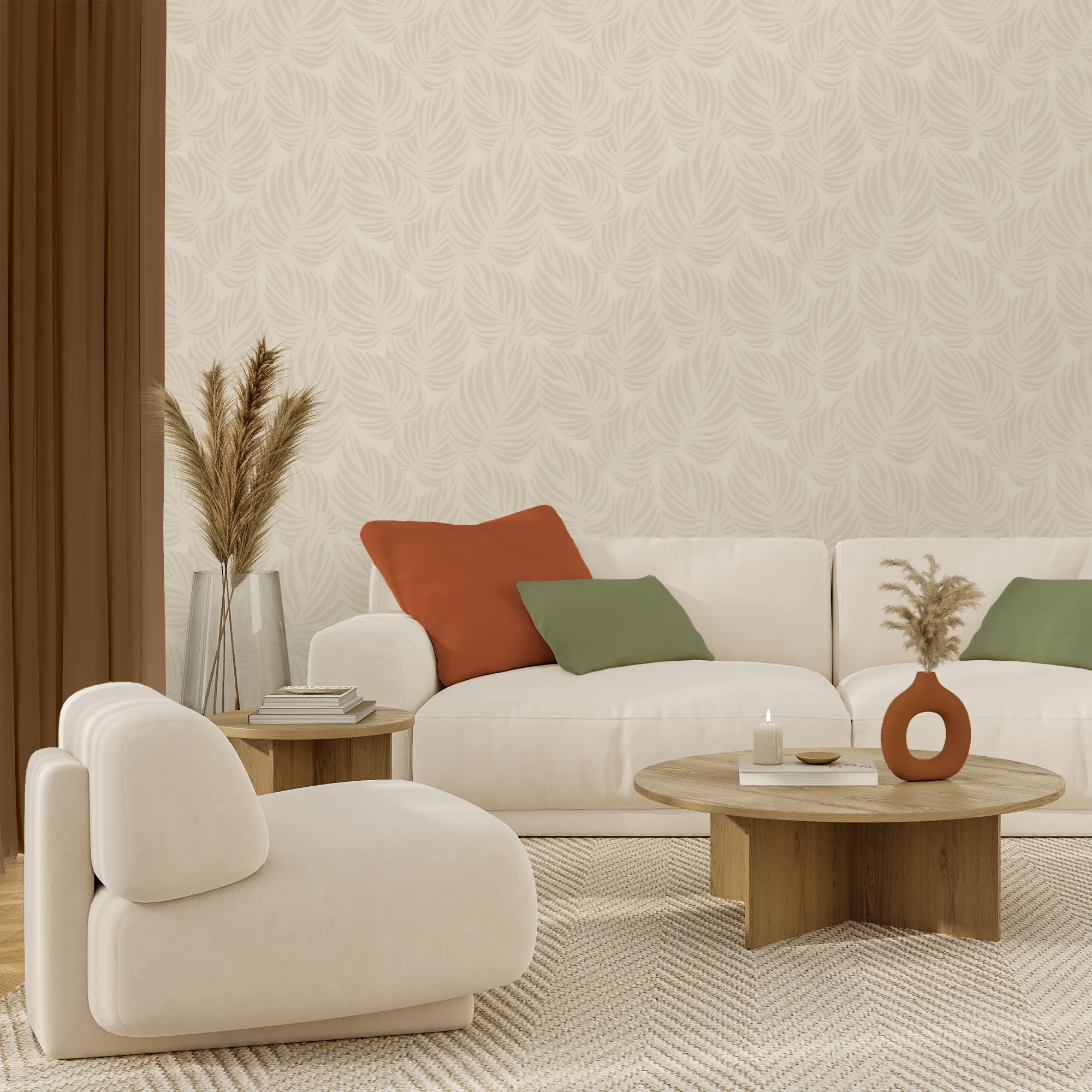 Broad Leaf Wallpaper in Almond Latte - Image 2