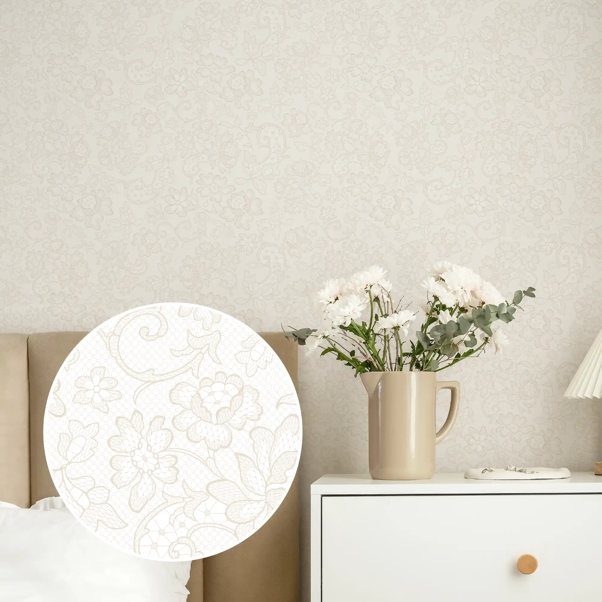 Brussels Lace Wallpaper in Cream - Image 3