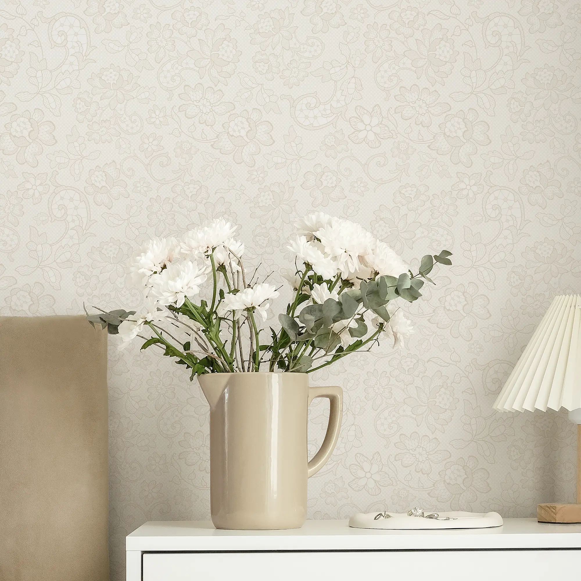 Brussels Lace Wallpaper in Cream - Image 4