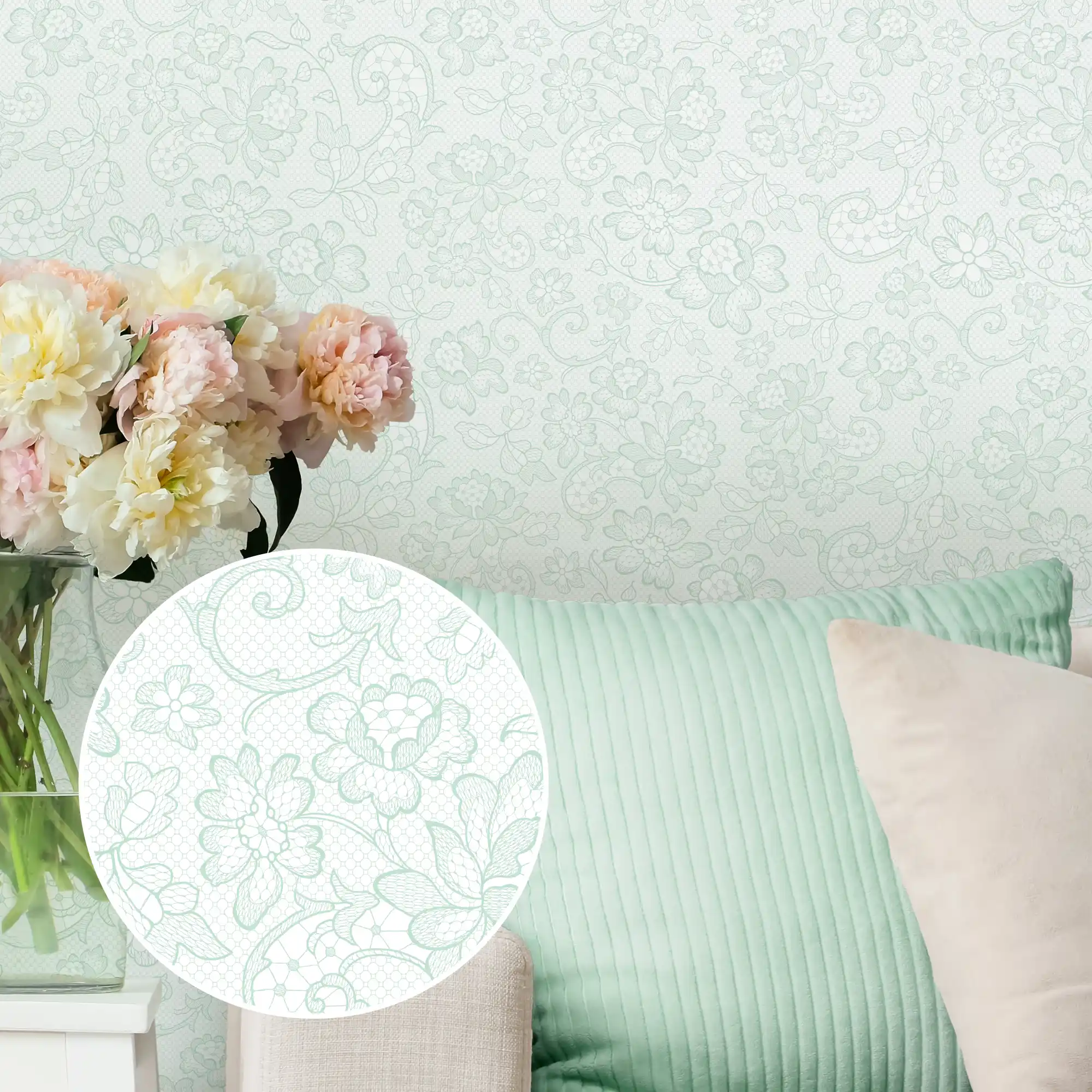 Brussels Lace Wallpaper in Mint - Image 3