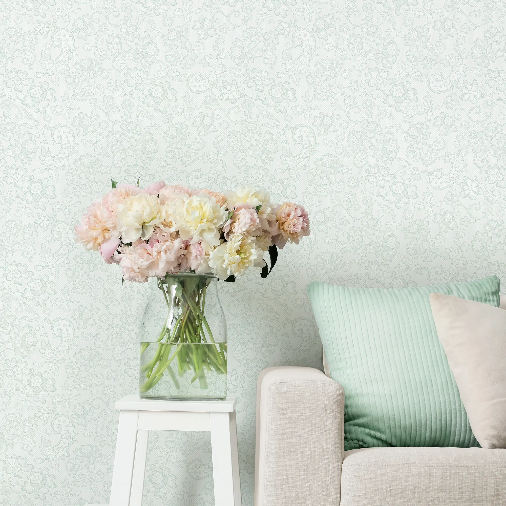Brussels Lace Wallpaper in Mint - Image 4
