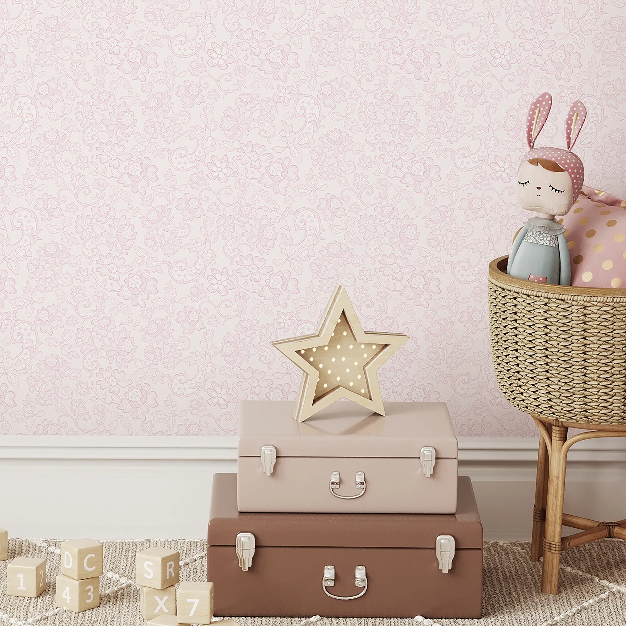 Brussels Lace Wallpaper in Pink - Image 2