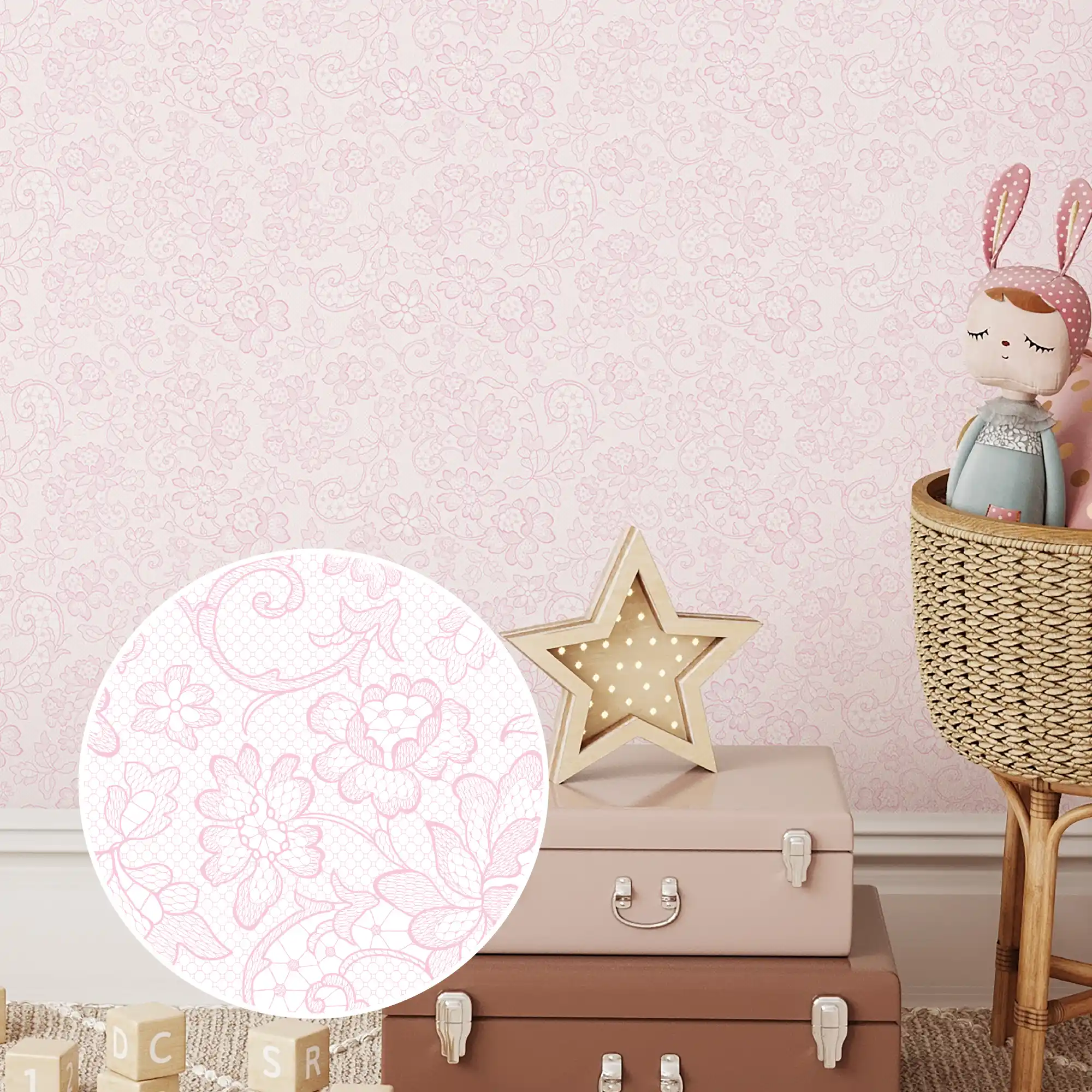 Brussels Lace Wallpaper in Pink - Image 3